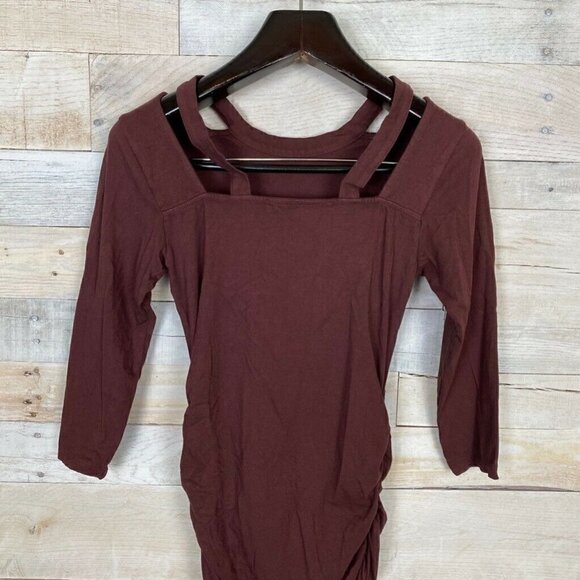 Michael Stars Dress Maroon Red Ruched Midi Small - Picture 4 of 7